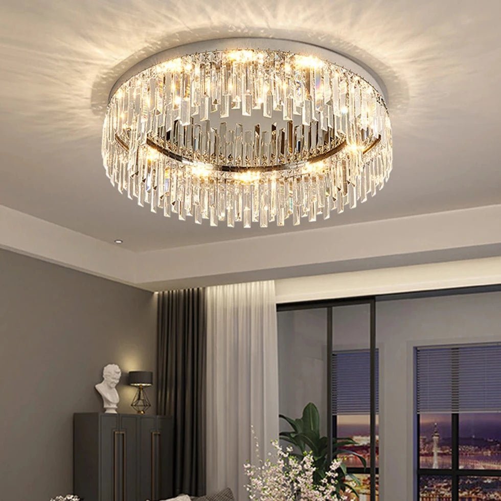 39.3 in. Brass Modern Luxury Crystal Chandelier Rectangular Flush Mount Ceiling Light for Dining Room Living Room - Brass Ceiling Light 39.3 in. Brass Modern Luxury Crystal Chandelier Rectangular Flush Mount Ceiling Light for Dining Room Living Room - Brass Ceiling Light