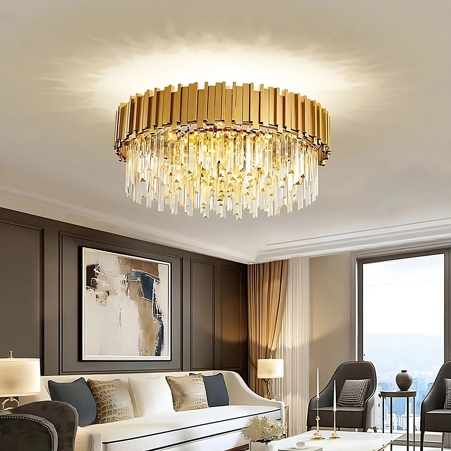 Flush mount crystal chandelier deals