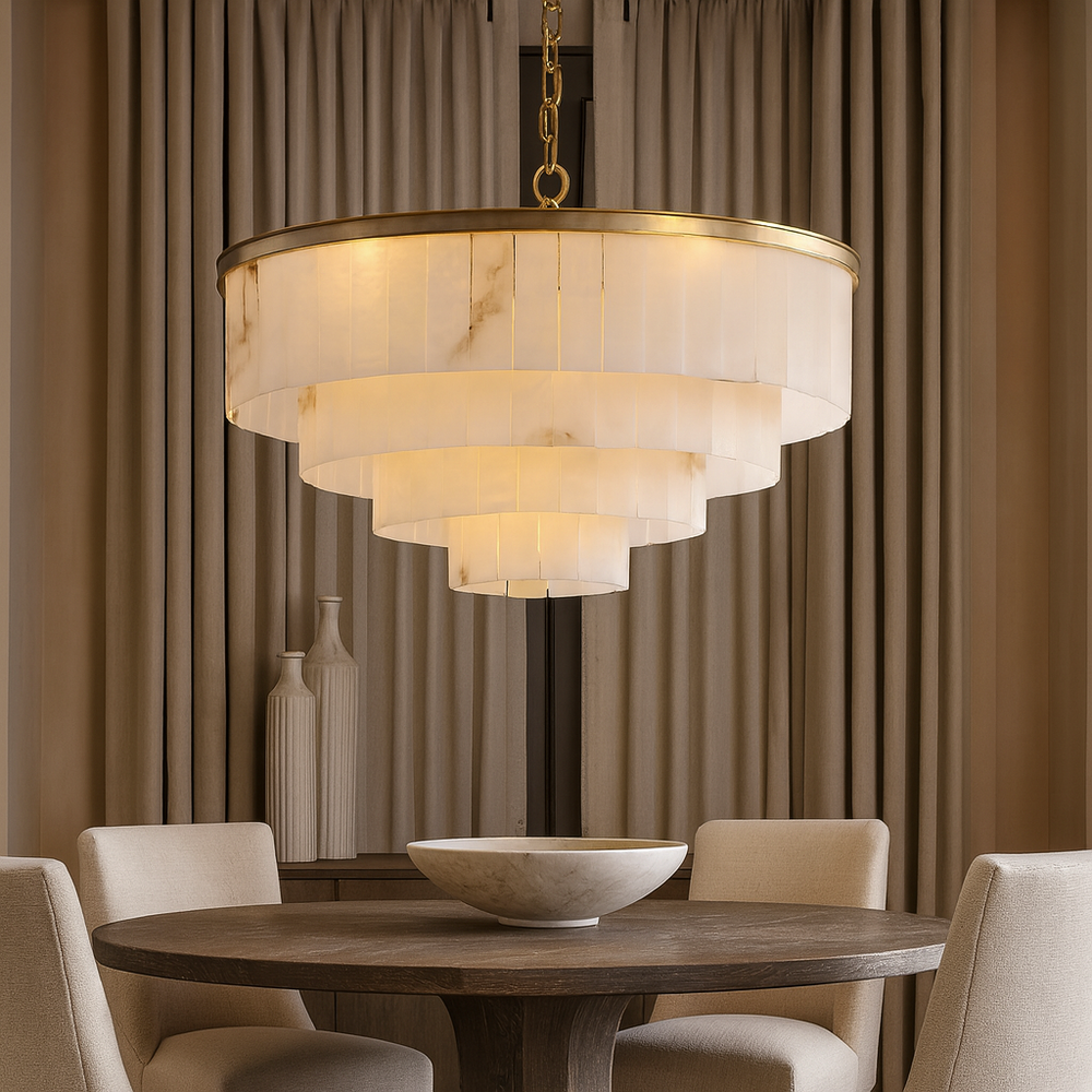 luxury modern chandelier above dining t