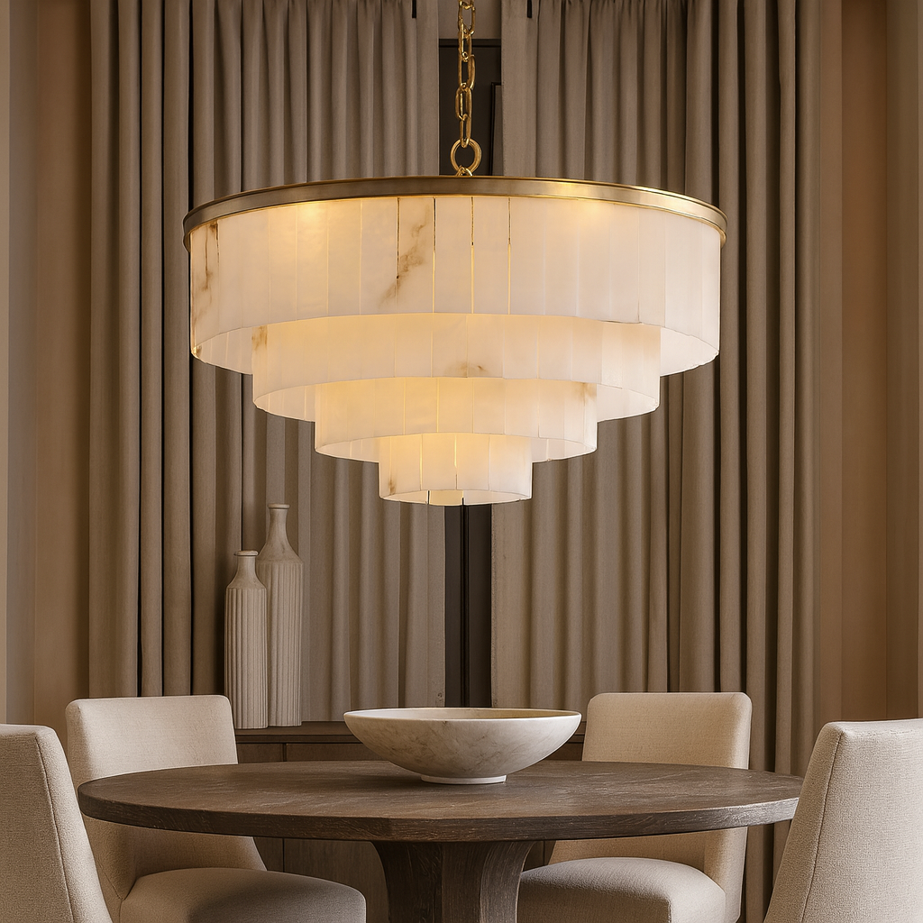 luxury modern chandelier above dining t