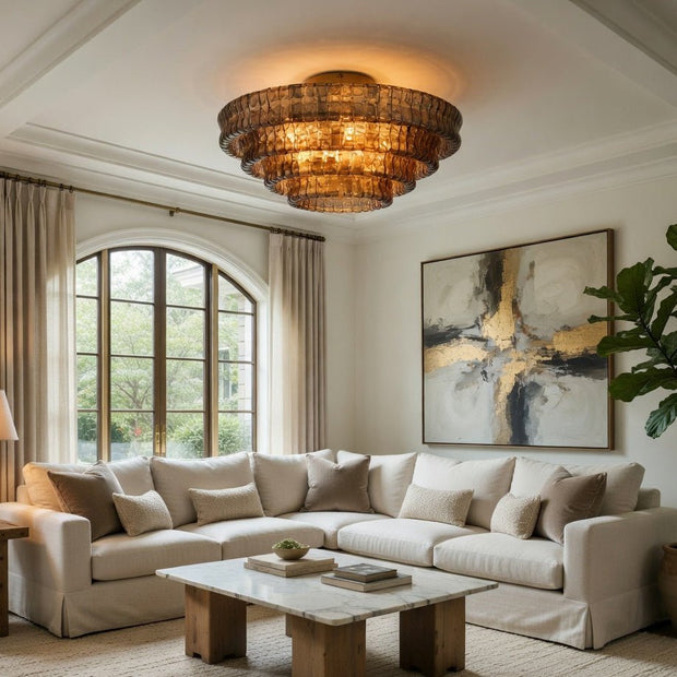 Riviera 35-inch smoke glass flush mount chandelier full view