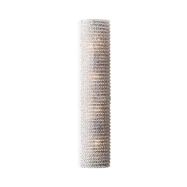 Bergamo Crystal Wall Sconce from Morsale.com is shown vertically positioned against a white background. The stainless steel mesh of the sconce, silver-colored and lightweight, features small, evenly spaced openings that create an elegant net-like pattern.