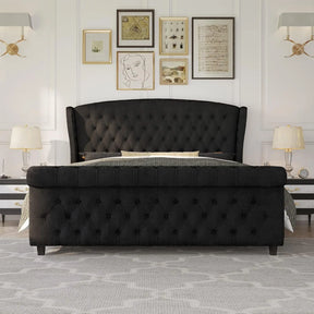 Chenille Upholstered Sleigh Bed