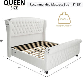 Chenille Upholstered Sleigh Bed