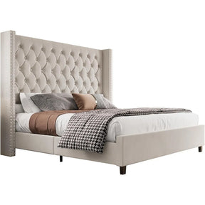 Velvet Tufted Bed With Headboard
