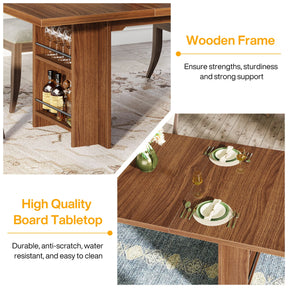 Discover the stylish Bristol 63" Dining Table with Storage by Morsale, featuring a vintage brown wood finish and anti-scratch durability. Its wooden frame includes storage for bottles and glasses, while the elegant tabletop highlights functionality and timeless design.