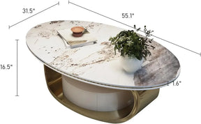The 55" Modern Cocktail Table With Storage by Morsale elegantly showcases a small stack of books, a brown dish, and a white potted plant. This chemical-free piece measures 55.1"L x 31.5"W x 16.5"H with a thickness of 1.6".