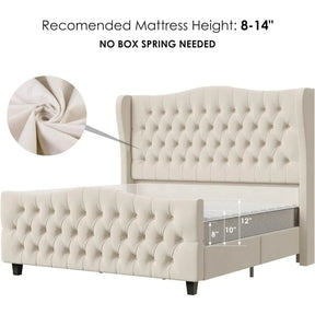Velvet Button Tufted Bed