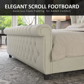 Chenille Upholstered Sleigh Bed