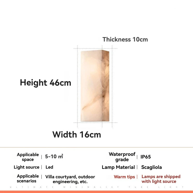 
                  
                    Product dimensions and specifications for a wall-mounted light fixture on a white background.
                  
                