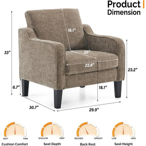 The cozy brown upholstered armchair from Morsale, part of a set of two, offers ultimate comfort with its soft cushion and deep seat. Dimensions: 33" high, 30.7" deep, 29.9" wide; armrest: 23.2", cushion: 18" deep and 20" wide. Easy assembly ensures smooth installation for your relaxation needs.