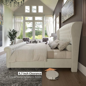 Chenille Upholstered Sleigh Bed