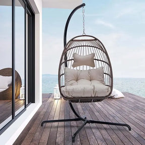 Patio Wicker Hanging Egg Chair with Stand
