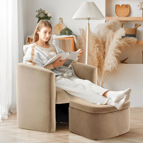 Barrel Accent Chairs With Storage Ottoman Set of 2