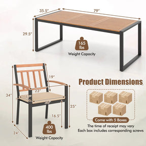 The Belford 9-Piece Patio Dining Set by Morsale is a sleek offering featuring a sturdy table (79" x 35.5" x 29.5", capacity: 165 lbs) and robust chairs (23" x 19" x 34", capacity: 400 lbs). Expertly crafted in Mainland China, the set comes in five boxes and requires assembly.