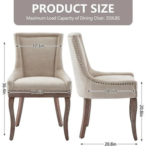 The Verona Dining Chairs Set of 6 by Morsale features a minimalist modern design, displaying their beige finish and wooden legs from both front and side views. They measure 17.3in-18.1in wide, 21.6in deep, with a seat height of 20.8in and total height of 36.4in, supporting up to 350 lbs for stylish dining room appeal.