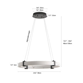 The Morsale 23.6" Marble Ceiling Light features a modern circular design with adjustable cables. It's 23.6 inches (60 cm) wide and hangs from an 8.6-inch (22 cm) base, with height adjustable from 15.7 to 59 inches (40 to 150 cm), perfect for any contemporary space.