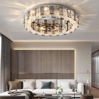 The Lancia Crystal Flush Mount by Morsale.com elegantly illuminates any room with its handmade crystals and sophisticated flush mount design.