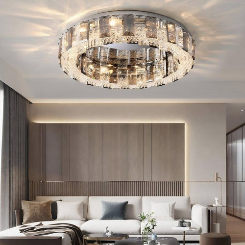 The Lancia Crystal Flush Mount by Morsale.com elegantly illuminates any room with its handmade crystals and sophisticated flush mount design.