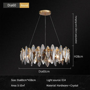 The Lazzo Modern Chandelier by Morsale.com is a contemporary lighting fixture with a diameter of 60 cm and a height of 28 cm. It features durable hardware and exquisite handmade crystals. The chandelier comes with adjustable hanging wires that extend up to 120 cm and uses E14 light sockets, making it ideal for illuminating an area of 5-10 square meters.