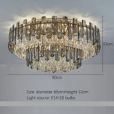 Introducing the Venice 2-Tier Crystal Chandelier from Morsale.com, a handmade chandelier with a diameter of 80 cm and height of 33 cm. This luxurious lighting fixture features multiple layers of crystal-like pendants and is illuminated by 18 E14 bulbs, embodying the pinnacle of luxury lighting.