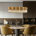 Milano Modern Dining Room Chandelier above a stylish dining table with elegant chairs in contemporary kitchen setting.