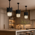 Vigo 12 Crystal Round Chandelier illuminating a modern kitchen with stylish pendant lights.