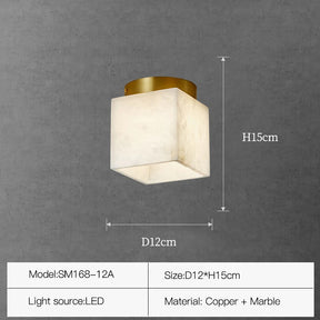 The Natural Marble Hallway Ceiling Light Fixture from Morsale.com features a Spanish marble shade and copper base, measuring 12cm in width and 15cm in height. This LED light fixture is perfect for illuminating your hallway. Model: SM168-12A.