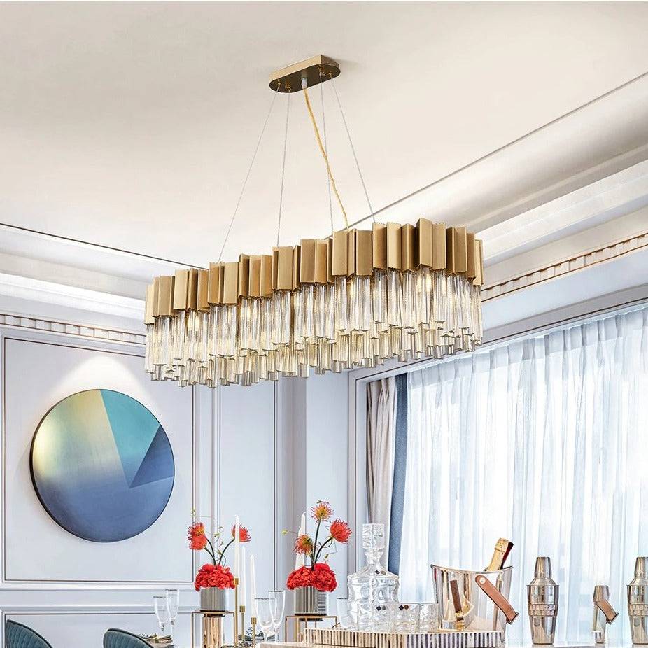 Milano Brushed Gold Dining Room Crystal Chandelier