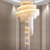 Elegant French Empire Chandelier with a spiral design featuring warm lights and a luxurious metal chain finish.